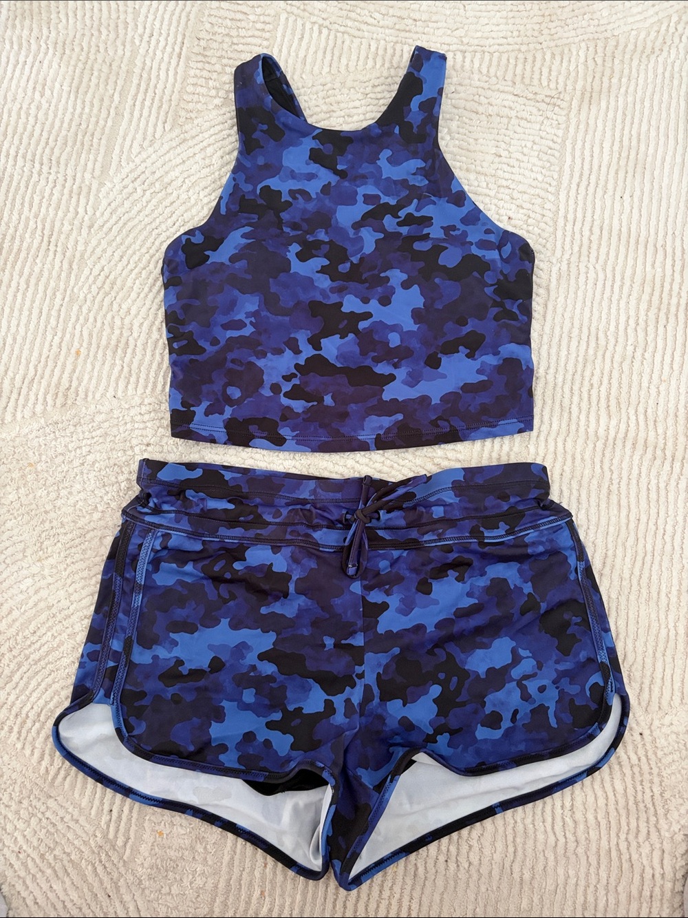 Athleta Swim Blue Camo Womens Tankini and Shorts Set